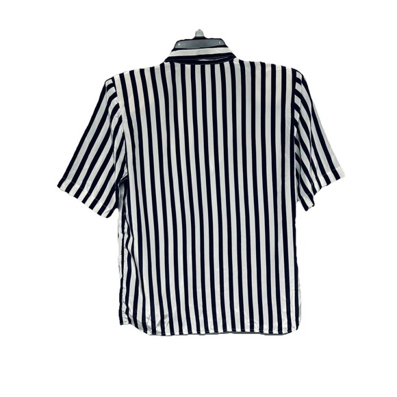 Vintage Anne Klein Navy White Striped Button Up Blouse w Shoulder Pads Size 4 - Picture 3 of 4